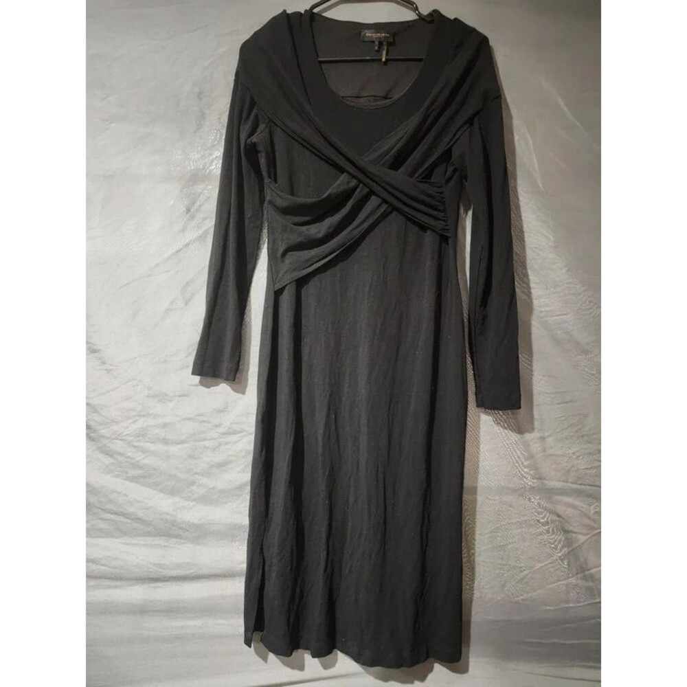 Donna Karan NY Black Wrap Midi Dress Long Sleeve S